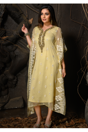 Light Yellow Color Designer Chiffon Kurti